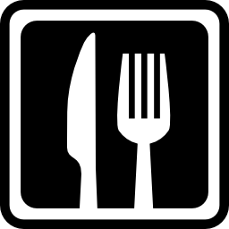 cuchillo y tenedor en un cuadrado para símbolo de interfaz para restaurantes icono