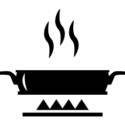Heating food in flat pan on fire icon