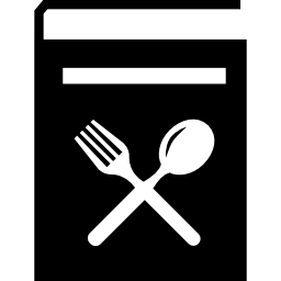 libro de recetas de cocina con tenedor y cuchara en cruz en la portada icono