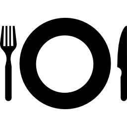 Plate with fork and knife eating set tools from top view icon