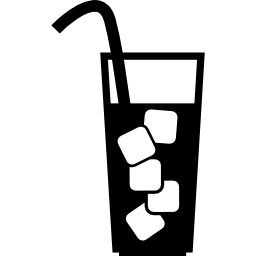 Glass with beverage, ice cubes and straw icon