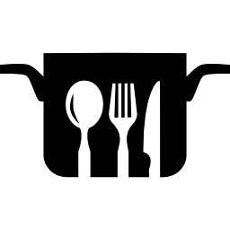 Cooking pan and cutlery set icon