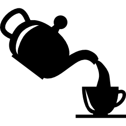 sirviendo té en una taza de una tetera icono