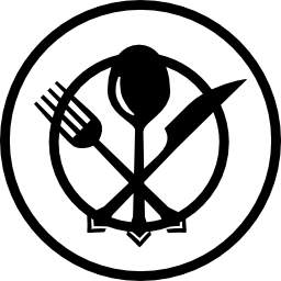 Cutlery on circular plate icon