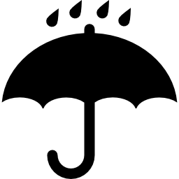 simbolo dell'ombrello aperto nero con gocce di pioggia che cadono su di esso icona