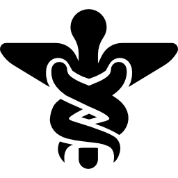 Caduceus medical symbol of two ascending serpents on a cane with wings icon