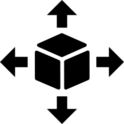 levering kubusdoospakket met vier pijlen in verschillende richtingen icoon