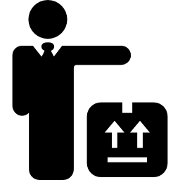 Person standing beside a delivery box icon