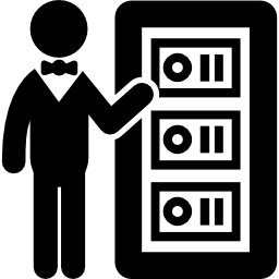 almacenamiento de computadoras y un hombre. icono