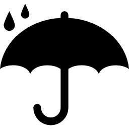 beschermingssymbool van geopend paraplusilhouet onder regendruppels icoon