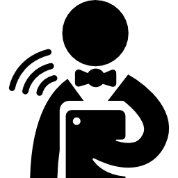 uomo con tablet wireless icona