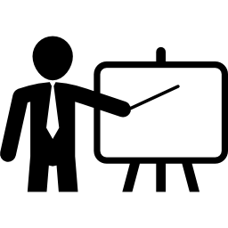 profesor apuntando un tablero con un palo icono