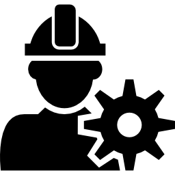 constructor con sombrero y engranaje. icono