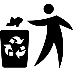 człowiek rzucający papier w kontenerze recyklingu ikona