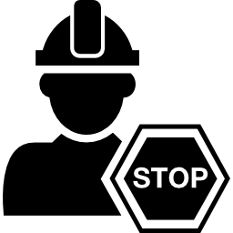Constructor with hard hat and stop hexagonal signal icon