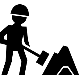 bouwvakker die werkt met een schop naast materiaalstapel icoon