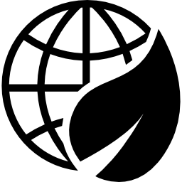 siatka planety z międzynarodowym symbolem ekologicznym liścia ikona