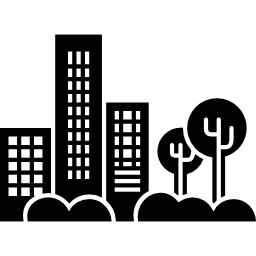 Buildings trees and plants in cityscape view icon