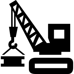 Construction tool vehicle with crane lifting materials icon