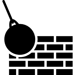 mur de briques et boule de démolition Icône