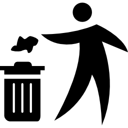 Person throwing paper to a trash can icon
