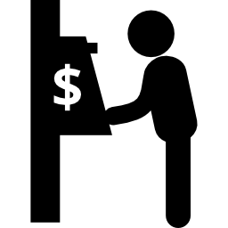 Man and cash machine from side view icon
