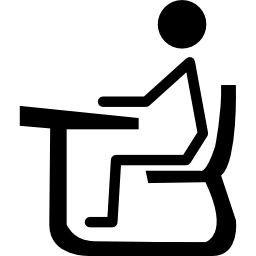 Student of stick man sitting on a chair on class desk icon