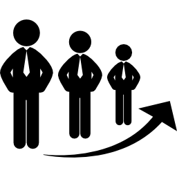 Standing businessmen perspective with right arrow icon