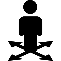 homme debout silhouette sur le symbole des flèches pointant vers quatre directions Icône