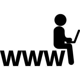 internet als een brugconcept voor een man die met een laptop zit icoon