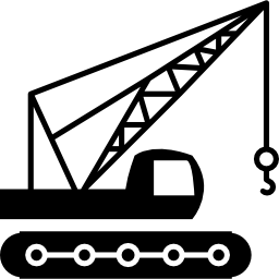 Construction machine side view with crane icon