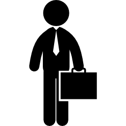uomo d'affari in piedi con una valigia icona