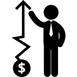 Up arrow of money incomes and business man icon