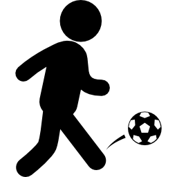 jugador de fútbol, con, pelota icono