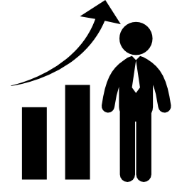 Businessman in business graphic of ascending bars icon