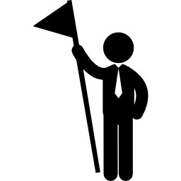 biznesowy mężczyzna z trójkątną flagą na słupie ikona