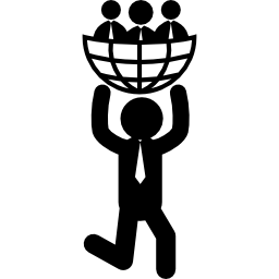 Businessman carrying men in world grid icon