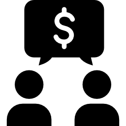 Two persons talking about money icon