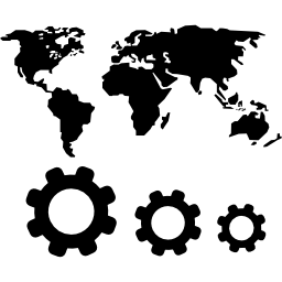carte du monde et symboles d'engrenages Icône