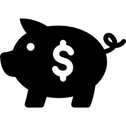 Piggy bank saving tool side view with dollars sign icon