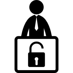 Businessman with unlock symbol icon
