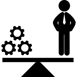 escala de negócios com um símbolo de engrenagens de homem e recursos Ícone