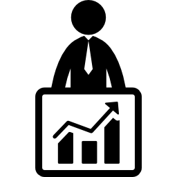 Man with business graphic of improving stats icon
