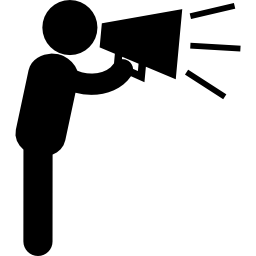 Man talking by speaker icon