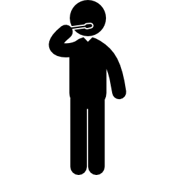 stehender mann mit der hand, die mit zahnbürste auf seinen mund zeigt icon