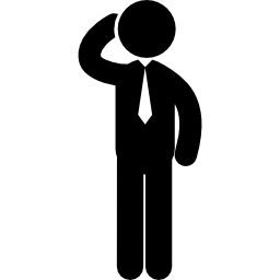 stehender geschäftsmann, der mit seiner rechten hand auf seinem kopf denkt icon