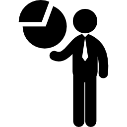 Business man with circular stats graphic icon
