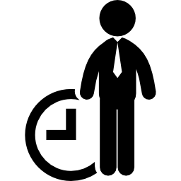Business man with clock to control time of work icon