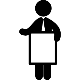 Businessman holding blank billboard icon
