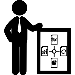 zakenman die zich met afbeelding op een bord bevindt icoon